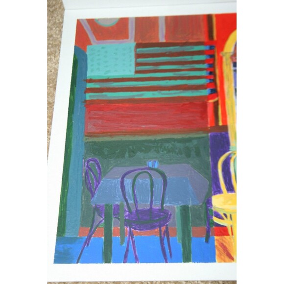 Nice Small Vibrant Original Painting Old Downtown Bar Pool Billiards US Flag - Picture 2 of 6